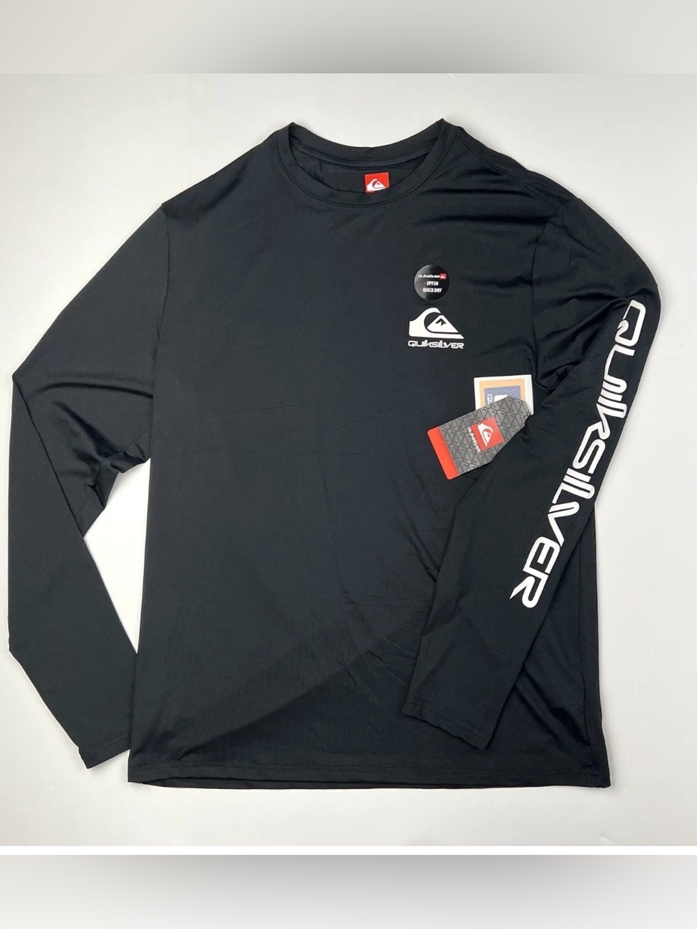 Quiksilver Rash Guard Mens L Black UPF 50 Quick Dry Swim Surf Fishing Rasguard